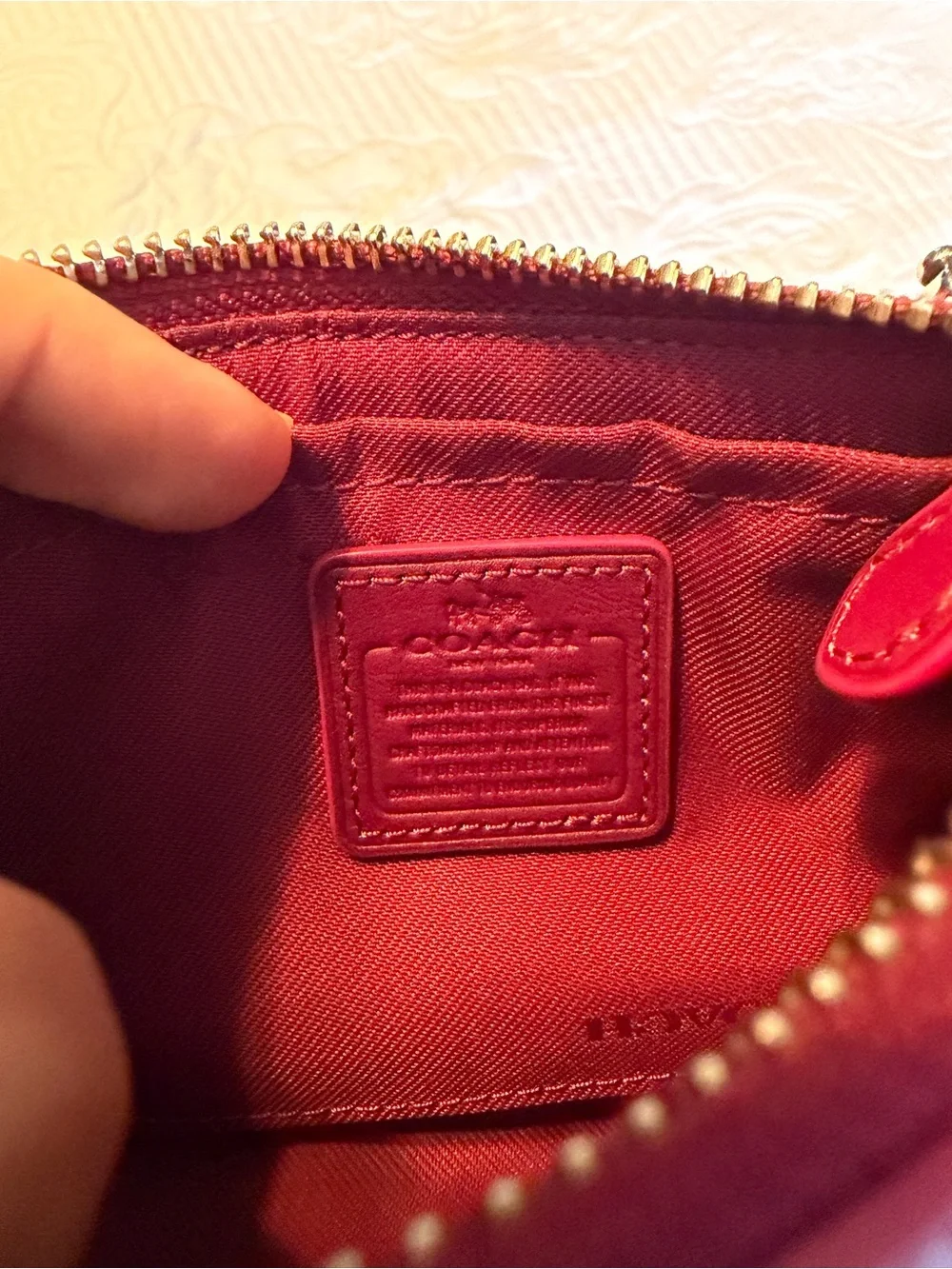 Coach Pink Leather Mini Wristlet with Silver Chain